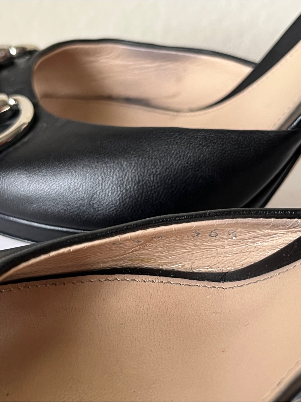 Gucci Black Leather Peep-Toe Heels with Silver Horsebit - Picture 6 of 11